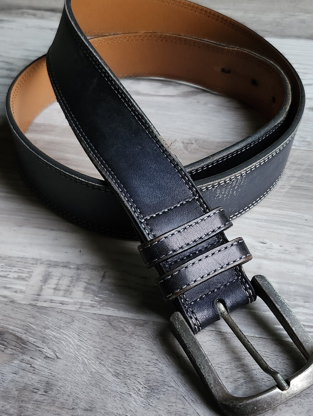 Magnanni Mens Black Leather Belt Size 38 Made Spain Silver Buckle Dress